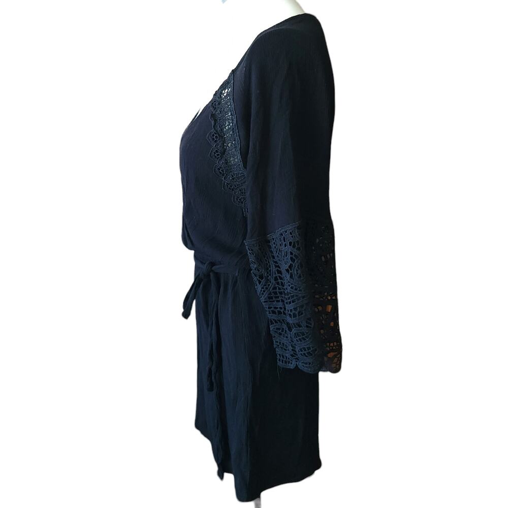 ISABELLA ROSE gauzy lace sleeve black boho beach cover up mini dress Size S NEW - Picture 3 of 10